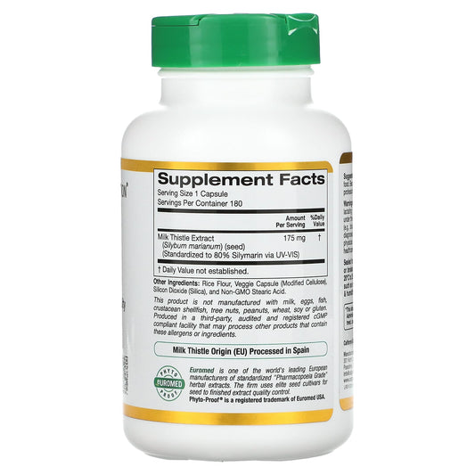 California Gold Nutrition, Milk Thistle Extract, EuroHerbs, European Quality, 175 mg, 180 Veggie Capsules