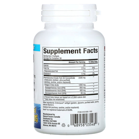 Natural Factors, RxOmega-3, 1,260 mg, 60  Softgels (630 mg per Softgel)