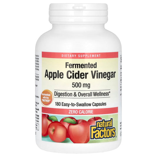 Natural Factors-Fermented Apple Cider Vinegar-500 mg-180 Easy to Swallow Capsules