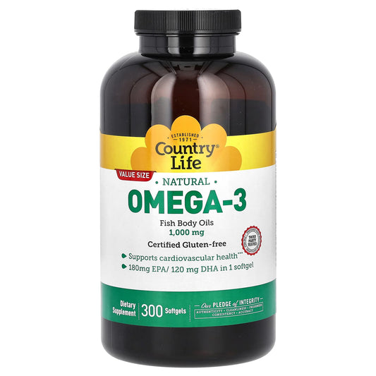 Country Life-Natural Omega-3-1,000 mg-300 Softgels
