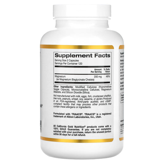 California Gold Nutrition, Magnesium Bisglycinate, Formulated with TRAACS, 200 mg, 240 Veggie Capsules (100 mg per Capsule)