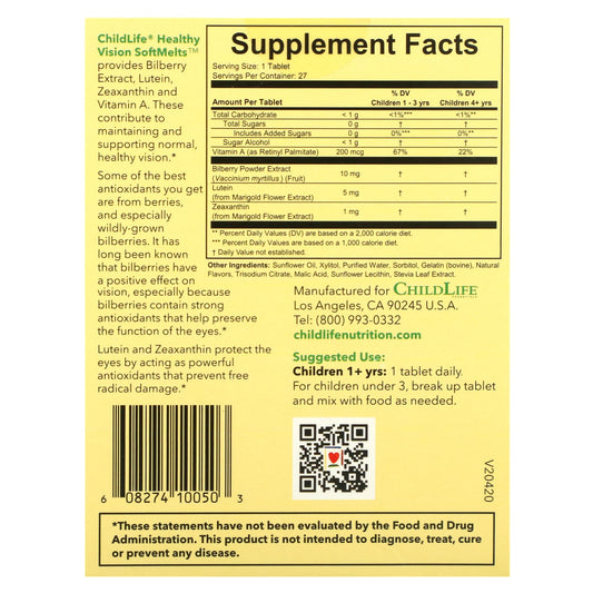 ChildLife Essentials, Healthy Vision SoftMelts, Natural Berry, 27 Tablets