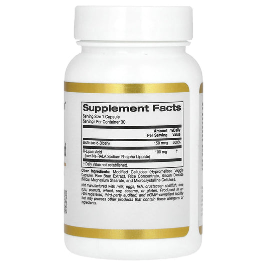 California Gold Nutrition, Stabilized R-Lipoic Acid, 30 Veggie Capsules