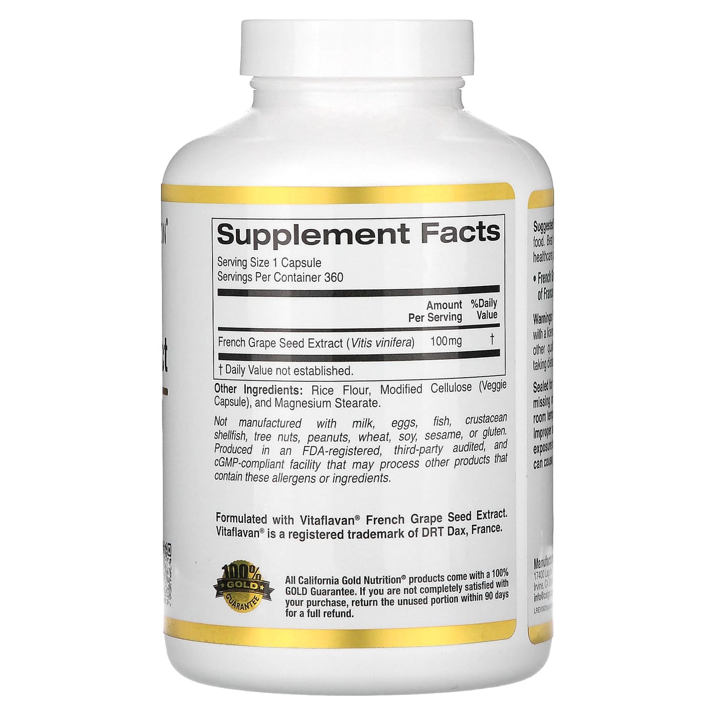 California Gold Nutrition, French Grape Seed Extract, Vitaflavan, 100 mg, 360 Veggie Capsules