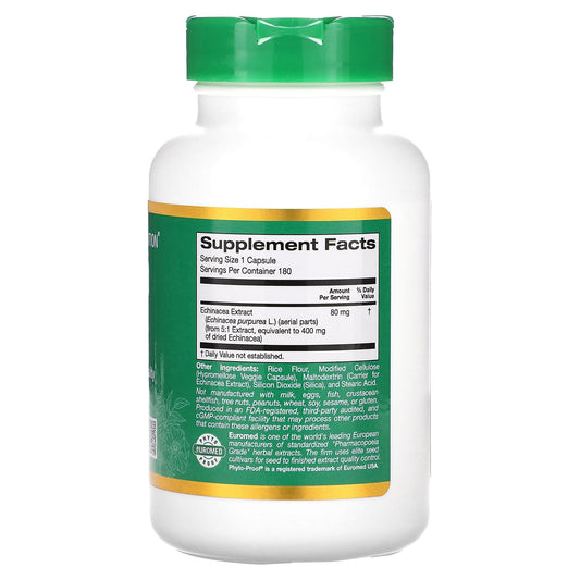 California Gold Nutrition, EuroHerbs, Echinacea Herb Extract, 80 mg, 180 Veggie Capsules
