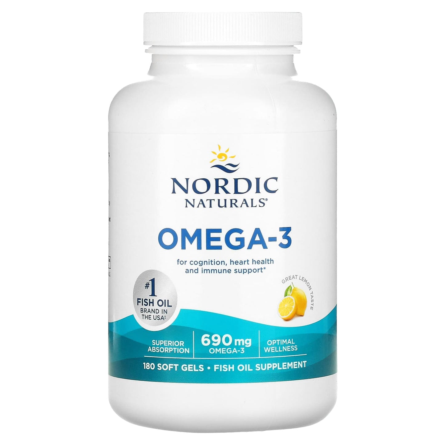 Nordic Naturals, Omega-3, Lemon, 690 mg, 180 Soft Gels (345 mg per Soft Gel)