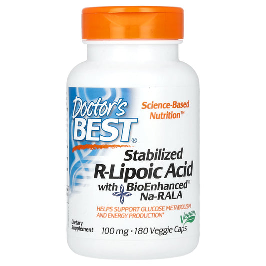 Doctor's Best-Stabilized R-Lipoic Acid with BioEnhanced Na-RALA-100 mg-180 Veggie Caps