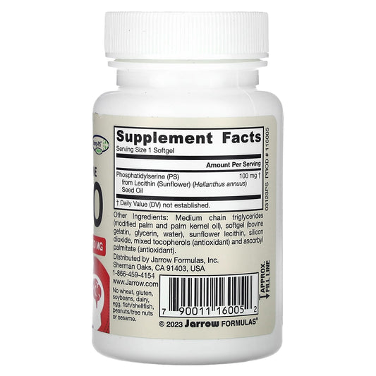 Jarrow Formulas, PS 100, Phosphatidylserine, 100 mg, 30 Softgels