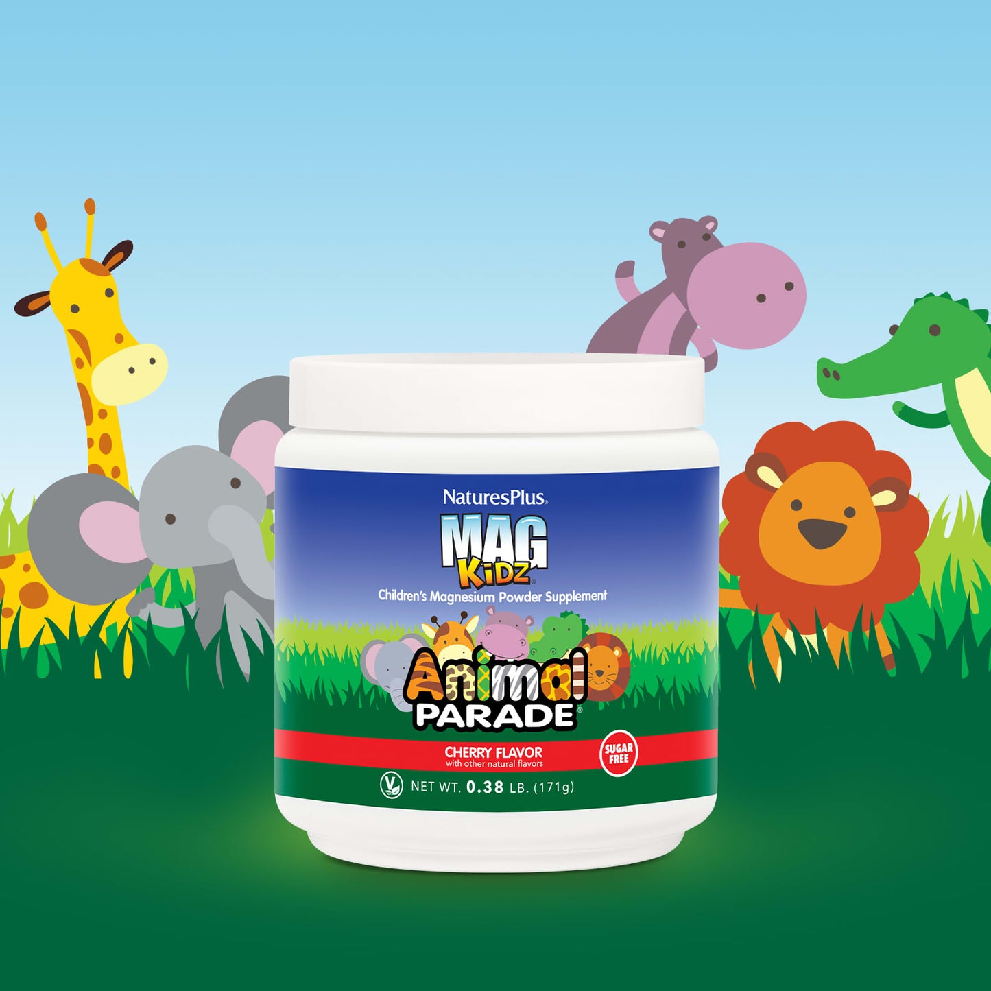 NaturesPlus, Mag Kidz, Animal Parade, Children's Magnesium Powder Supplement, Cherry, 0.38 lb (171 g)
