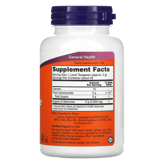 NOW Foods, Certified Organic D-Mannose Pure Powder, 3 oz (85 g)