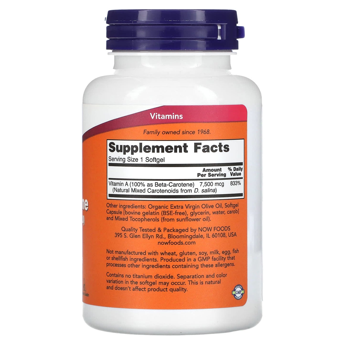 NOW Foods, Natural Beta Carotene, 7,500 mcg (25,000 IU), 180 Softgels