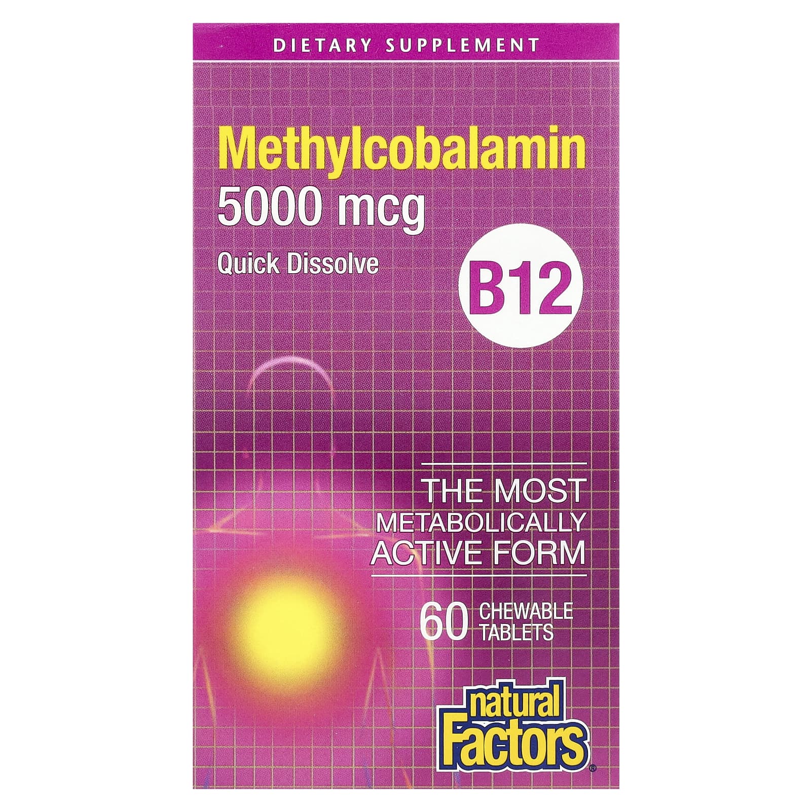 Natural Factors-Methylcobalamin-B12-5,000 mcg-60 Chewable Tablets