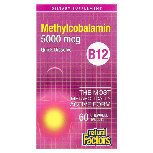 Natural Factors-Methylcobalamin-B12-5,000 mcg-60 Chewable Tablets