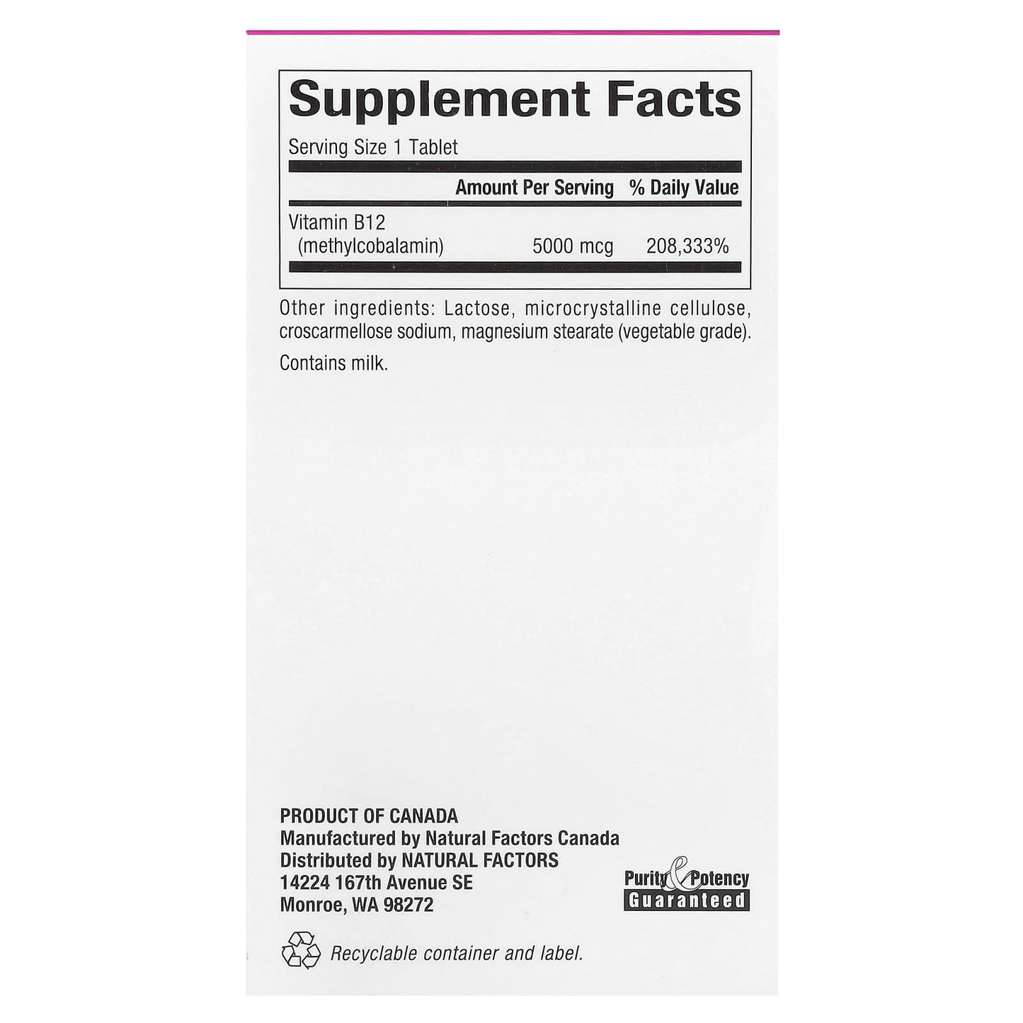 Natural Factors, Methylcobalamin, B12, 5,000 mcg, 60 Chewable Tablets
