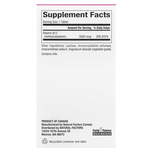 Natural Factors, Methylcobalamin, B12, 5,000 mcg, 60 Chewable Tablets
