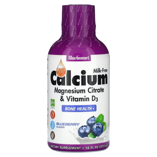 Bluebonnet Nutrition-Liquid Calcium Magnesium Citrate & Vitamin D3-Blueberry-16 fl oz (473 ml)