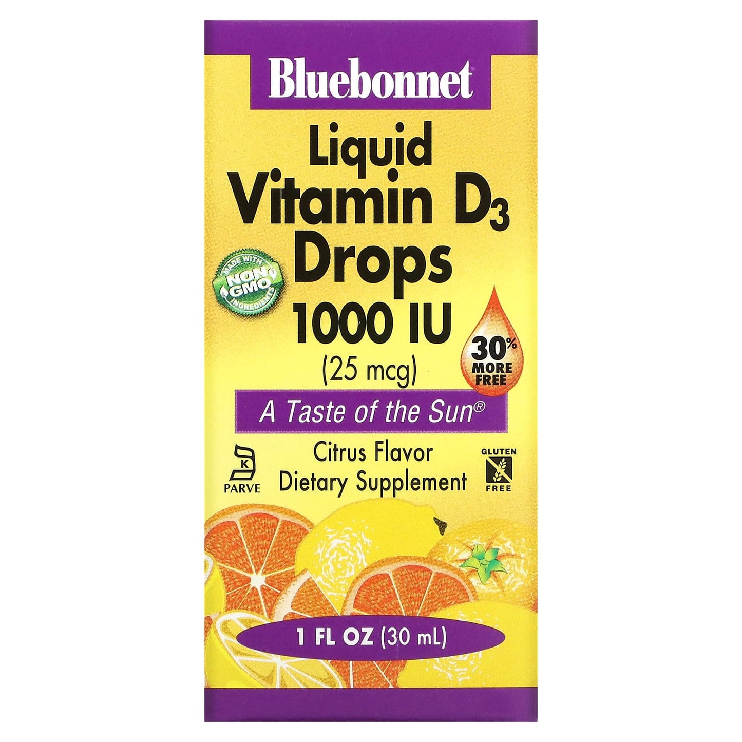 Bluebonnet Nutrition-Liquid Vitamin D3 Drops-Citrus-25 mcg (1,000 IU)-1 fl oz (30 ml)