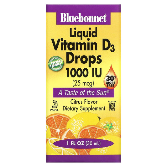 Bluebonnet Nutrition-Liquid Vitamin D3 Drops-Citrus-25 mcg (1,000 IU)-1 fl oz (30 ml)