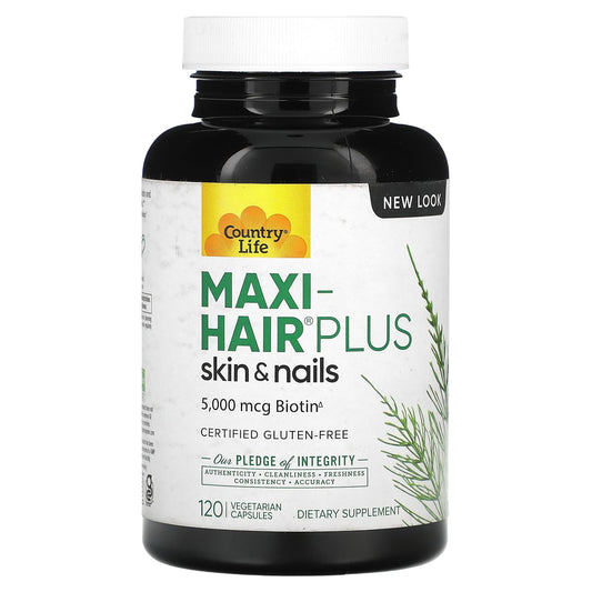 Country Life-Maxi-Hair Plus-5,000 mcg-120 Vegetarian Capsules (1,250 mcg per Capsule)