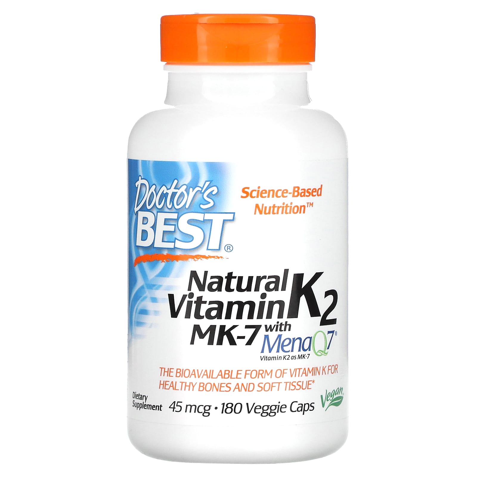 Doctor's Best-Natural Vitamin K2 MK-7 with MenaQ7-45 mcg-180 Veggie Caps