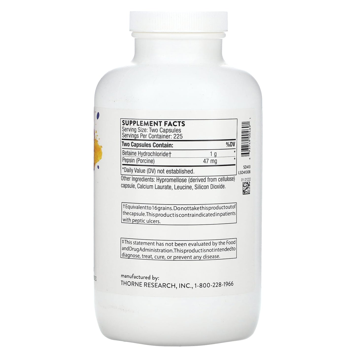 Thorne, Betaine HCL & Pepsin, 450 Capsules