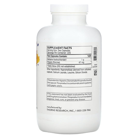 Thorne, Betaine HCL & Pepsin, 450 Capsules