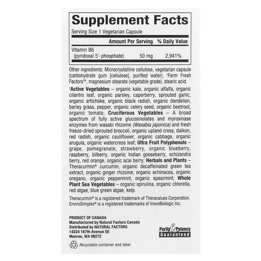 Natural Factors, BioCoenzymated, B6, Pyridoxal 5'-Phosphate, 50 mg, 30 Vegetarian Capsules