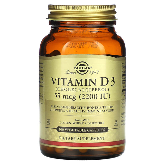 Solgar-Vitamin D3 (Cholecalciferol)-55 mcg (2,200 IU)-100 Vegetable Capsules