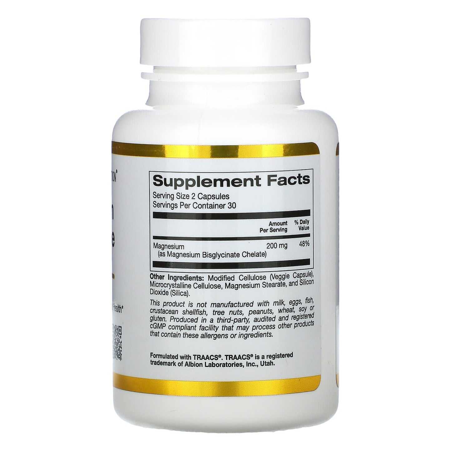 California Gold Nutrition, Magnesium Bisglycinate, Albion TRAACS, 200 mg, 60 Veggie Capsules (100 mg per Capsule)