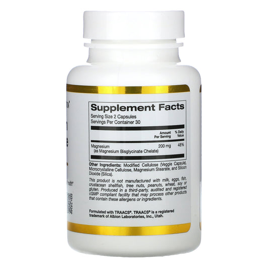 California Gold Nutrition, Magnesium Bisglycinate, Albion TRAACS, 200 mg, 60 Veggie Capsules (100 mg per Capsule)
