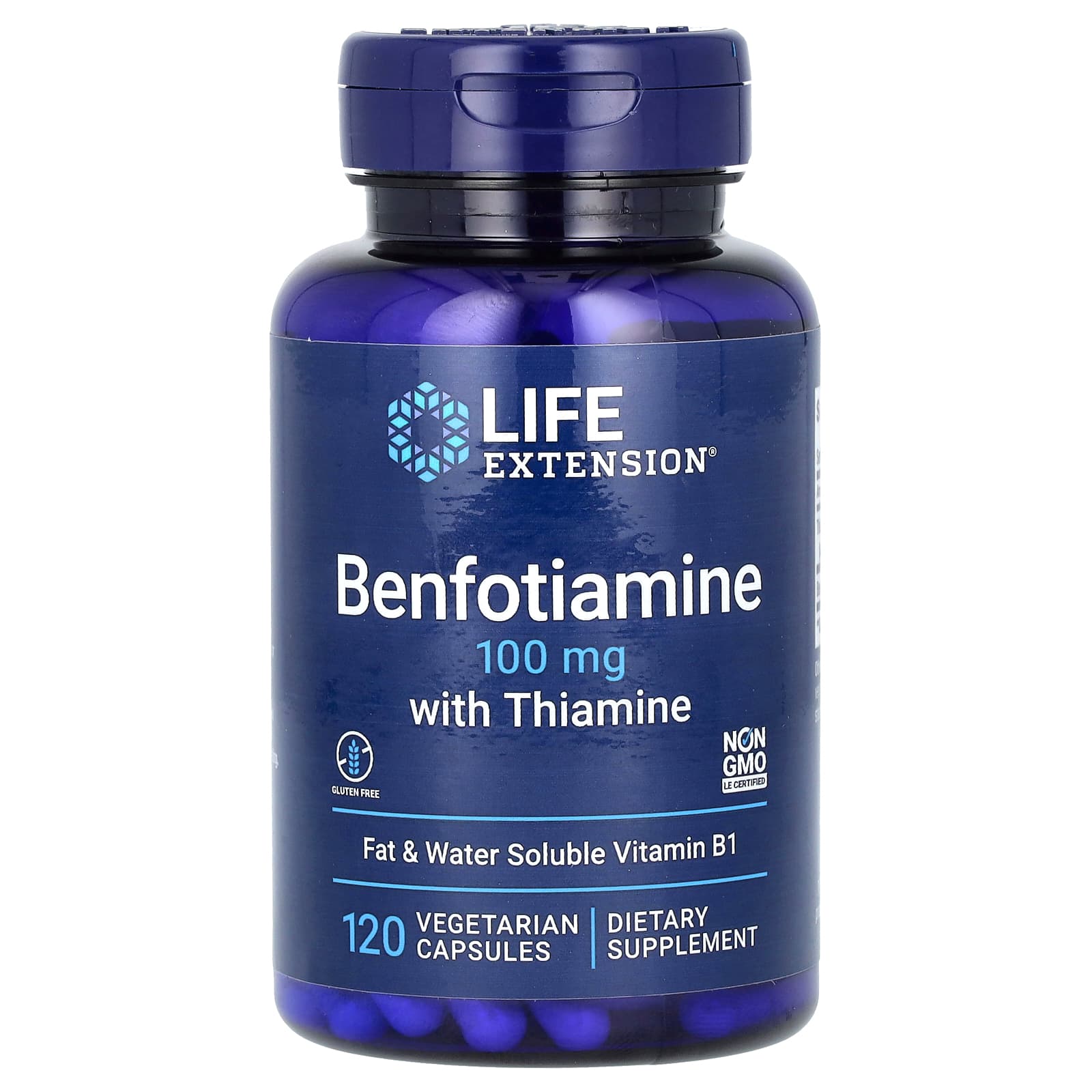 Life Extension-Benfotiamine with Thiamine-100 mg-120 Vegetarian Capsules