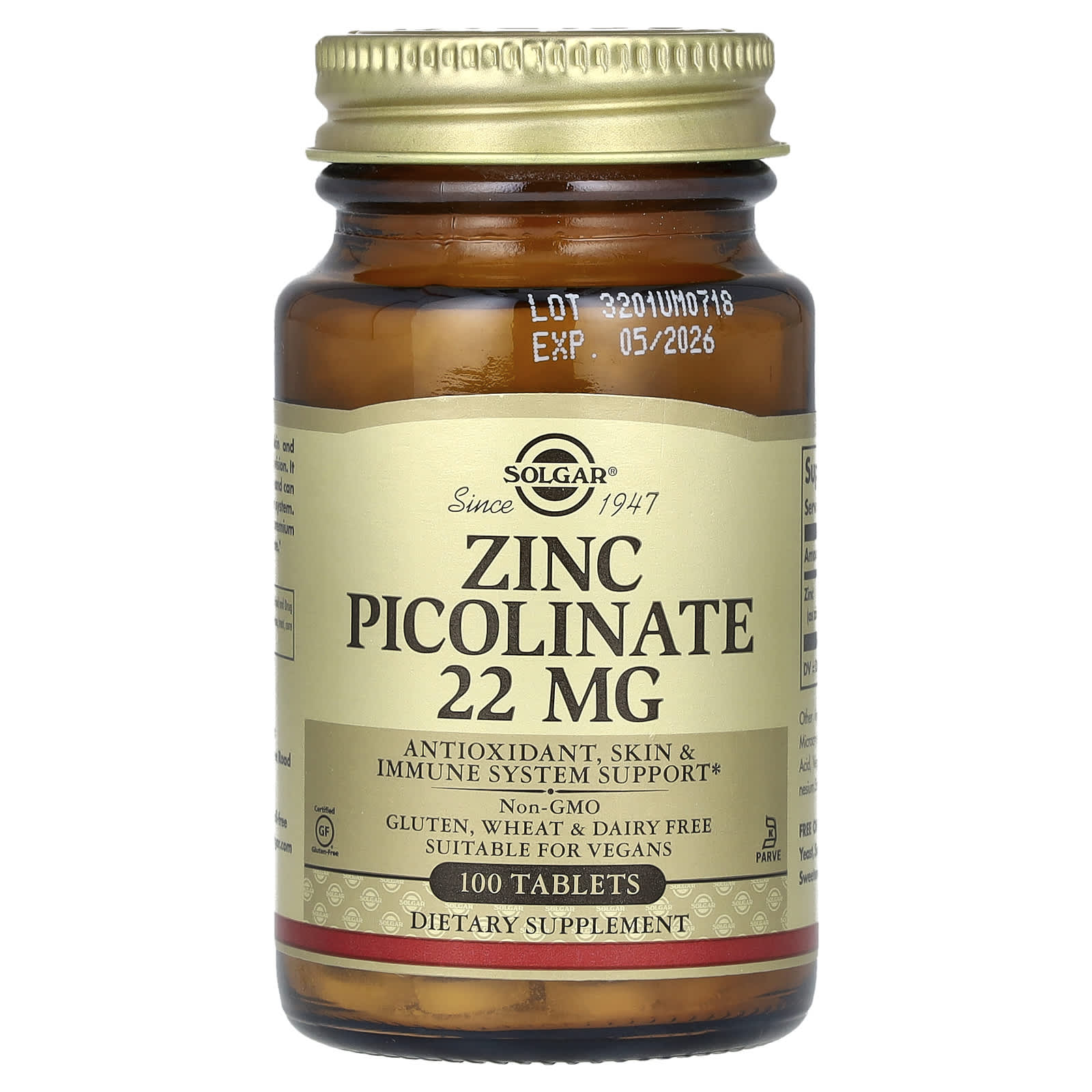 Solgar-Zinc Picolinate-22 mg-100 Tablets