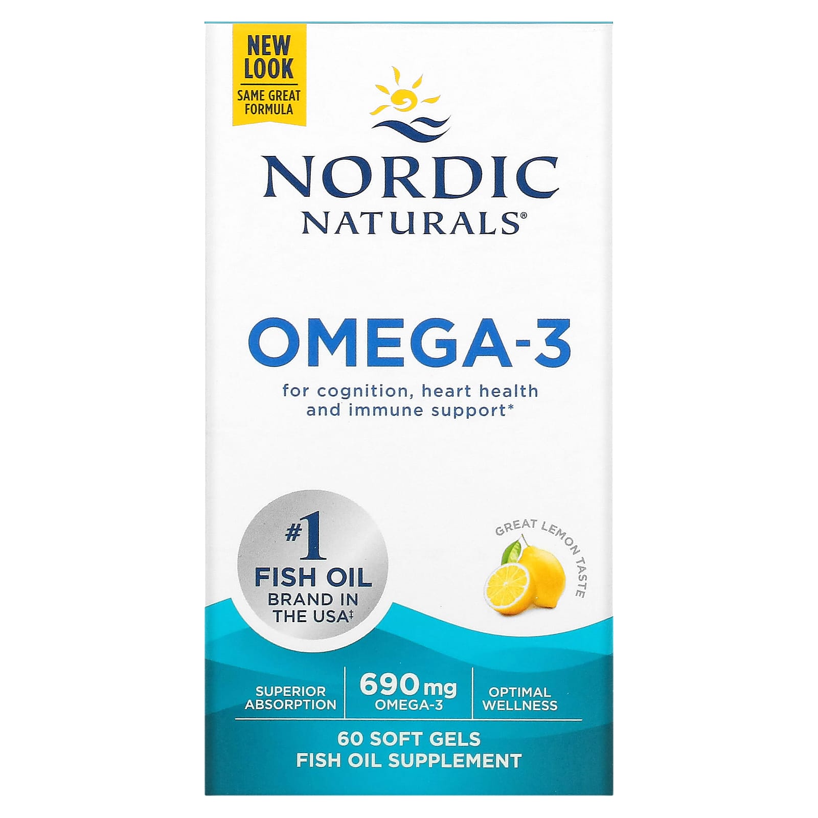 Nordic Naturals-Omega-3-Lemon-690 mg-60 Soft Gels (345 mg per Soft Gel)