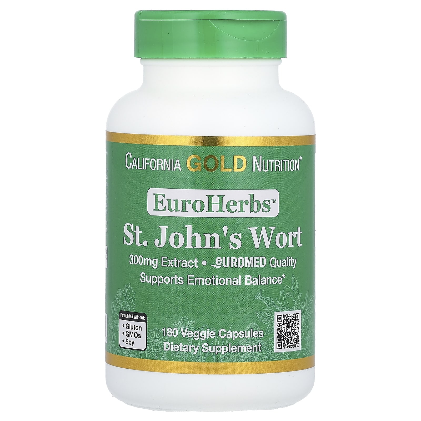 California Gold Nutrition-EuroHerbs-St. John's Wort-Euromed Quality-300 mg-180 Veggie Capsules