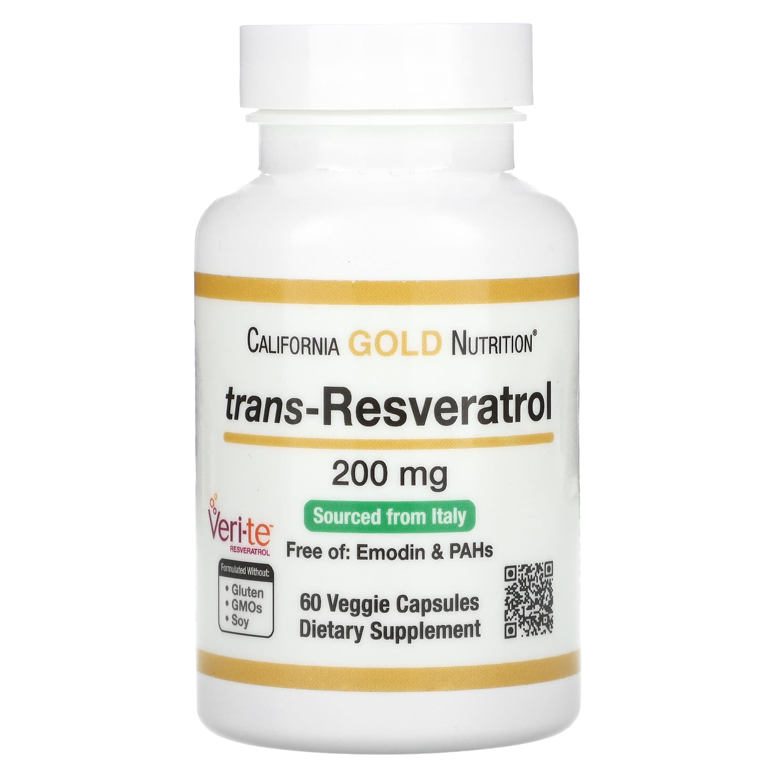 California Gold Nutrition-trans-Resveratrol-200 mg-60 Veggie Capsules