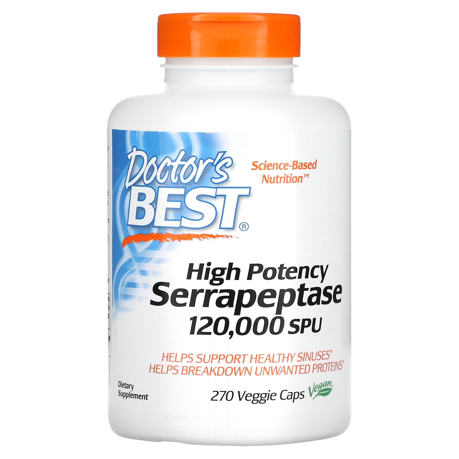 Doctor's Best-High Potency Serrapeptase-120,000 SPU-270 Veggie Caps