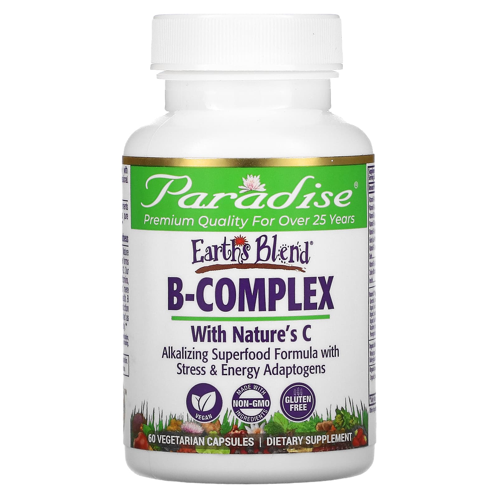 Paradise Herbs-Earth's Blend-B-Complex with Nature's C-60 Vegetarian Capsules