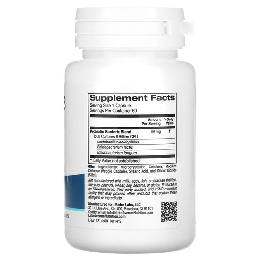 Lake Avenue Nutrition, Acidophilus and Bifidus, Probiotic Blend, 8 Billion CFU, 60 Veggie Capsules