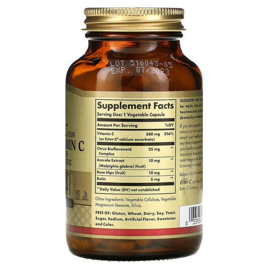 Solgar, Ester-C Plus, Vitamin C,  500 mg, 100 Vegetable Capsules