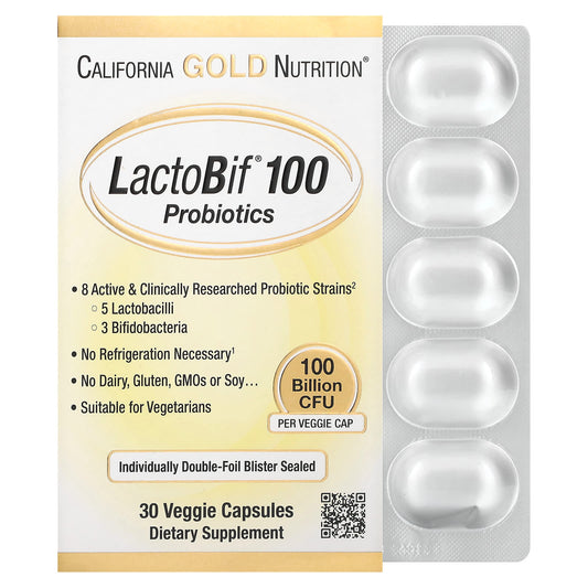 California Gold Nutrition-LactoBif 100 Probiotics-100 Billion CFU-30 Veggie Capsules
