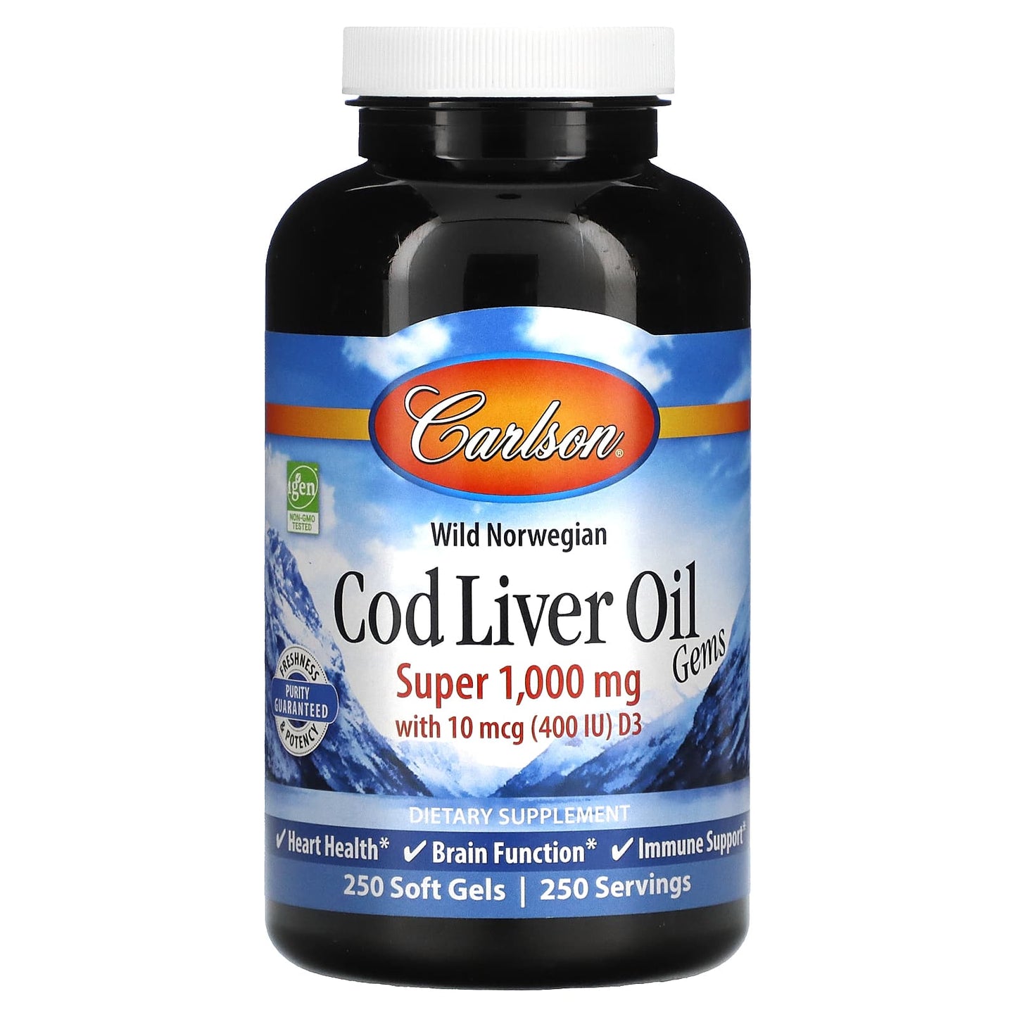 Carlson-Wild Norwegian-Cod Liver Oil Gems-1,000 mg-250 Soft Gels