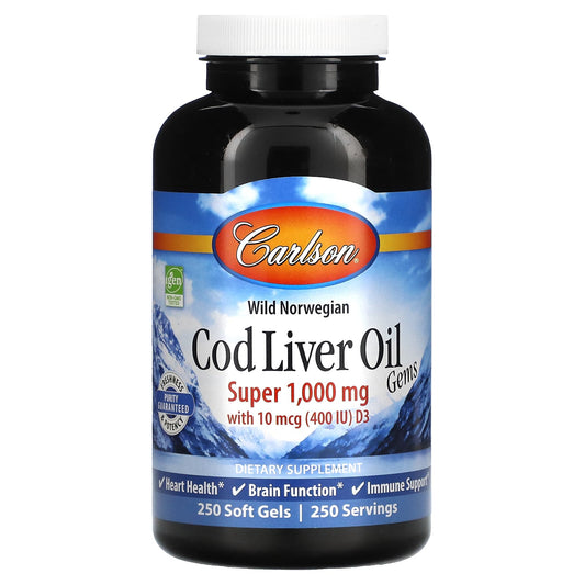 Carlson-Wild Norwegian-Cod Liver Oil Gems-1,000 mg-250 Soft Gels