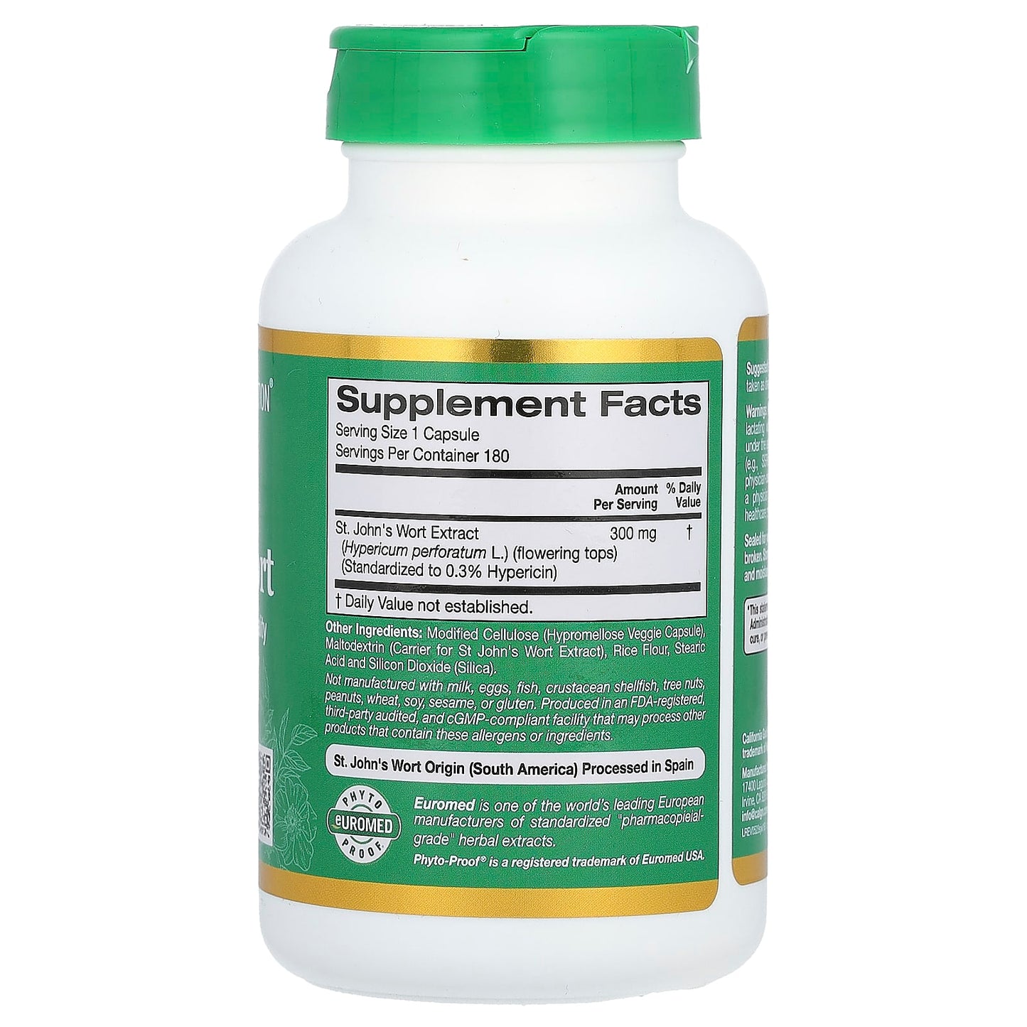 California Gold Nutrition, EuroHerbs, St. John's Wort, Euromed Quality, 300 mg, 180 Veggie Capsules