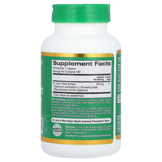 California Gold Nutrition, EuroHerbs, St. John's Wort, Euromed Quality, 300 mg, 180 Veggie Capsules