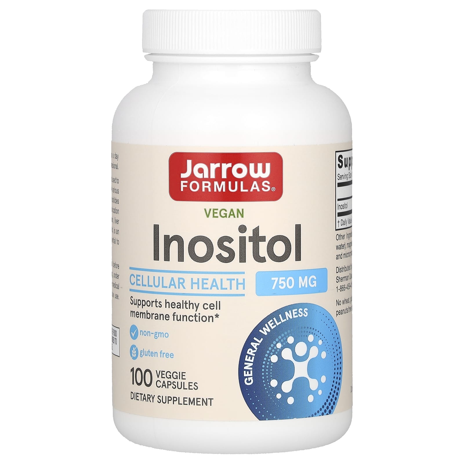 Jarrow Formulas-Vegan Inositol-750 mg-100 Veggie Capsules