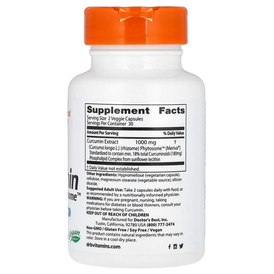 Doctor's Best, Curcumin Phytosome, 1,000 mg, 60 Veggie Caps (500 mg per Capsule)