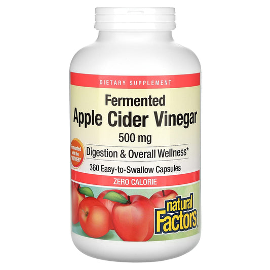 Natural Factors-Fermented Apple Cider Vinegar-500 mg-360 Easy-to -Swallow Capsules