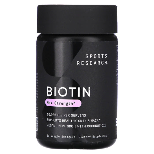 Sports Research-Biotin-Max Strength-10,000 mcg-30 Veggie Softgels