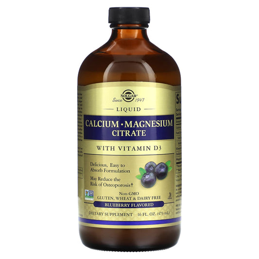 Solgar-Calcium Magnesium Citrate Liquid with Vitamin D3-Blueberry-16 fl oz (473 ml)