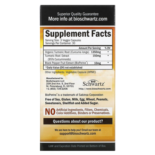 BioSchwartz, Turmeric Curcumin with Bioperine, 1,500 mg, 90 Capsules (500 mg per Capsule)
